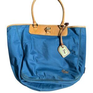 Dooney & Bourke Navy Blue Nylon Leather Trim Tote Bag Shopper Pink Interior Duck